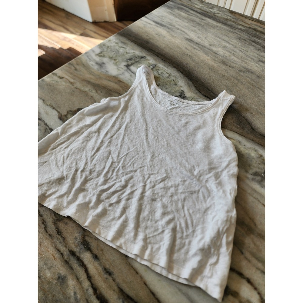 Eileen Fisher Women XXS White 100% Organic Linen Scoop Neck Tank Top Sleeveless